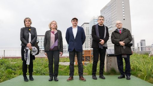 presentació novadireccio museu de ciències naturlas. D'esquerre a dreta: Elsa Ibar, Anna Omedes, Carles Lalueza, Jordí Martí, Andreu Mas-Colell